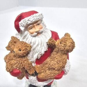 Santa Claus Figurine Holding Teddy Bears Christmas Holiday Decor Resin 6 Inch